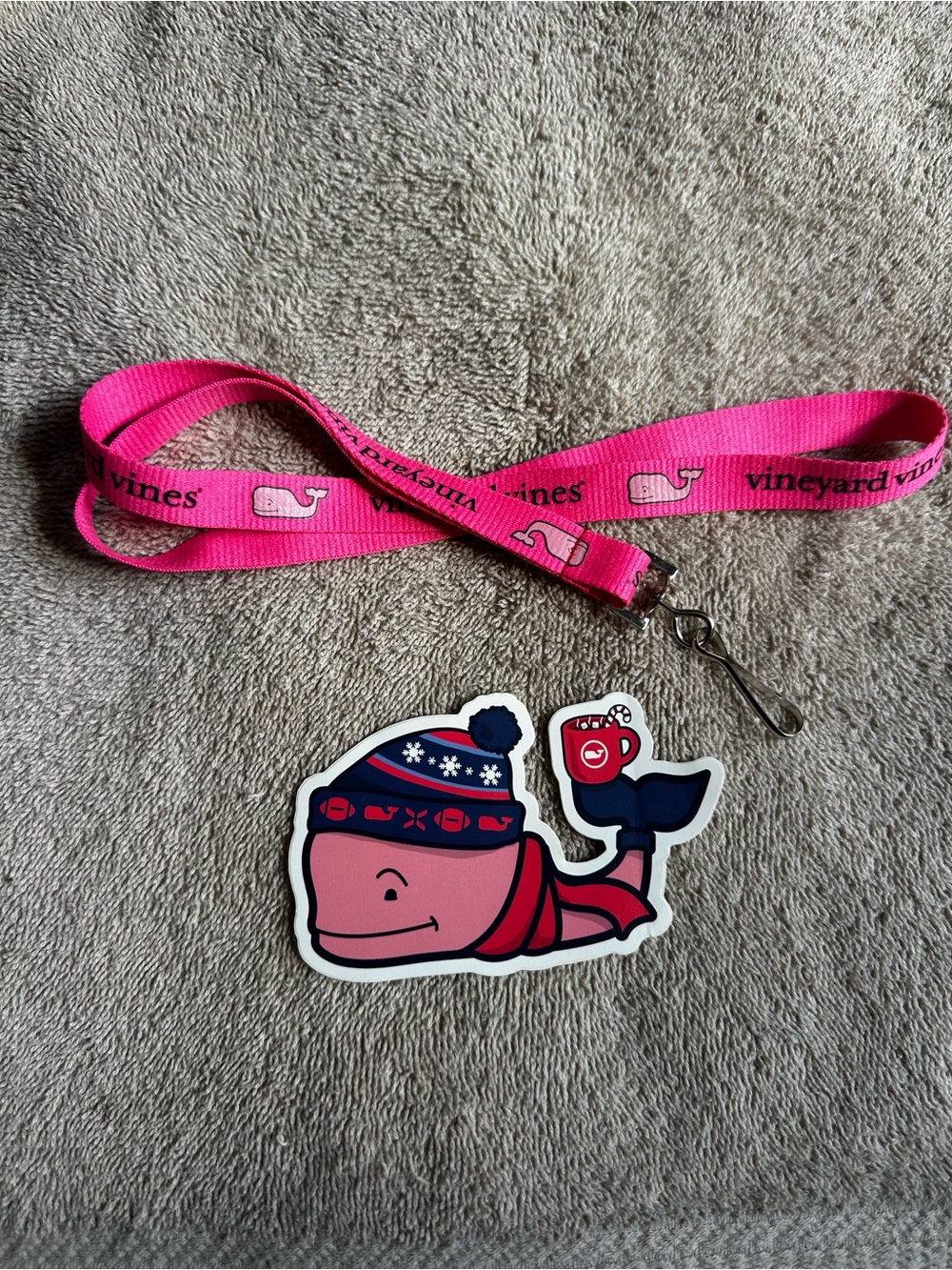 Vineyard Vines Pink Lanyard/Keychain w/Logo and Sticker